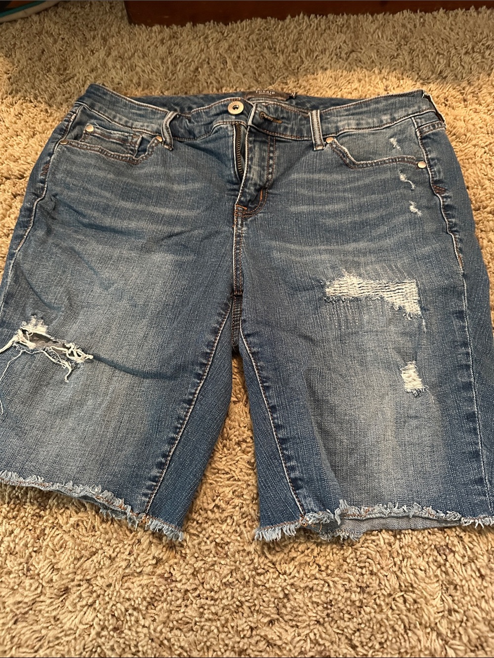 torrid Distressed Denim Bermuda Shorts - Blue